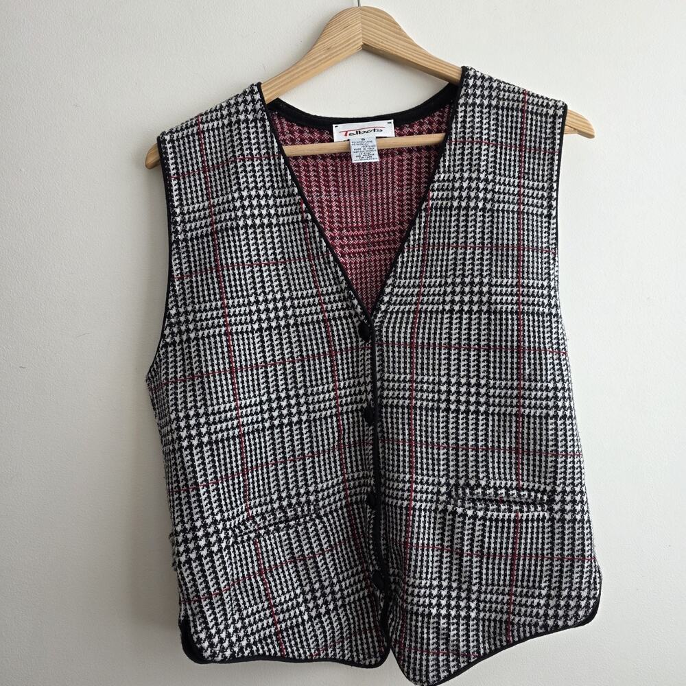 VTG Talbots Wool Blend Houndstooth Plaid Vest Academia Preppy Old Money Small